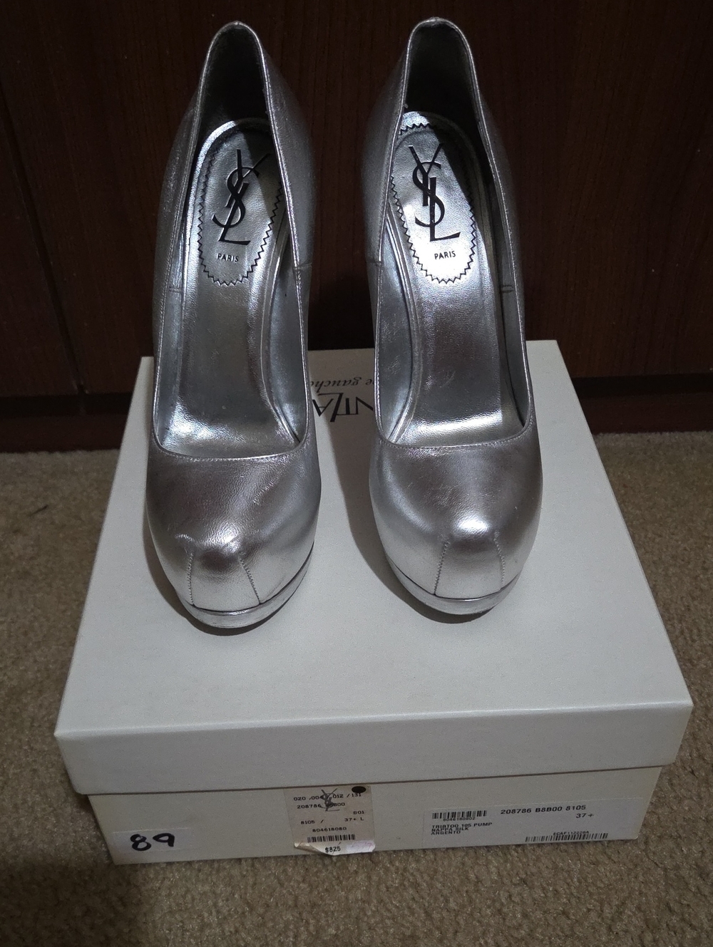 Yves Saint Laurent Metallic Silver Leather Platform Pumps